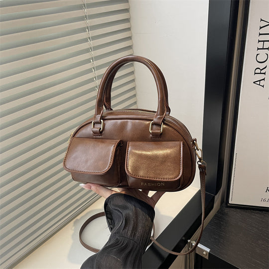 Damen stylische Lederhandtasche mit doppelten Fronttaschen Nord Taschen