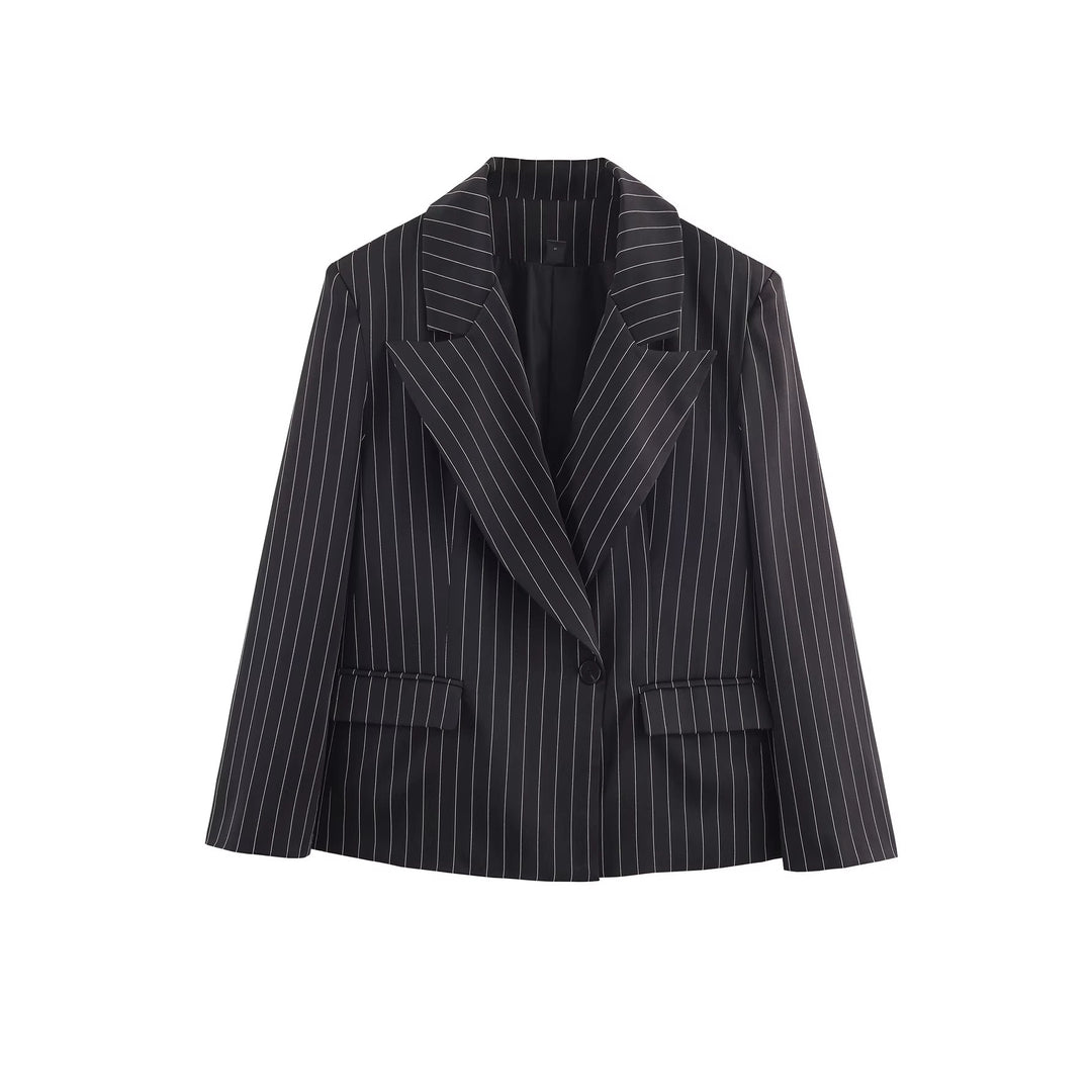 Damen Nadelstreifen-Blazer mit weitem Revers und Pattentaschen Nord Taschen
