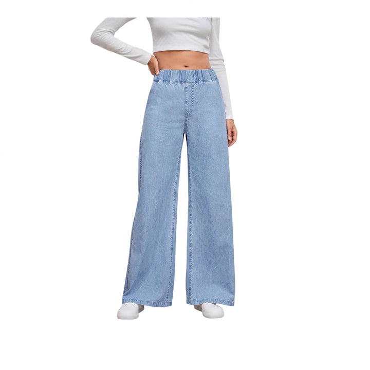 Damen High‑Waist Weite-Jeans mit elastischem Bund und ausgestelltem Bein Nord Taschen