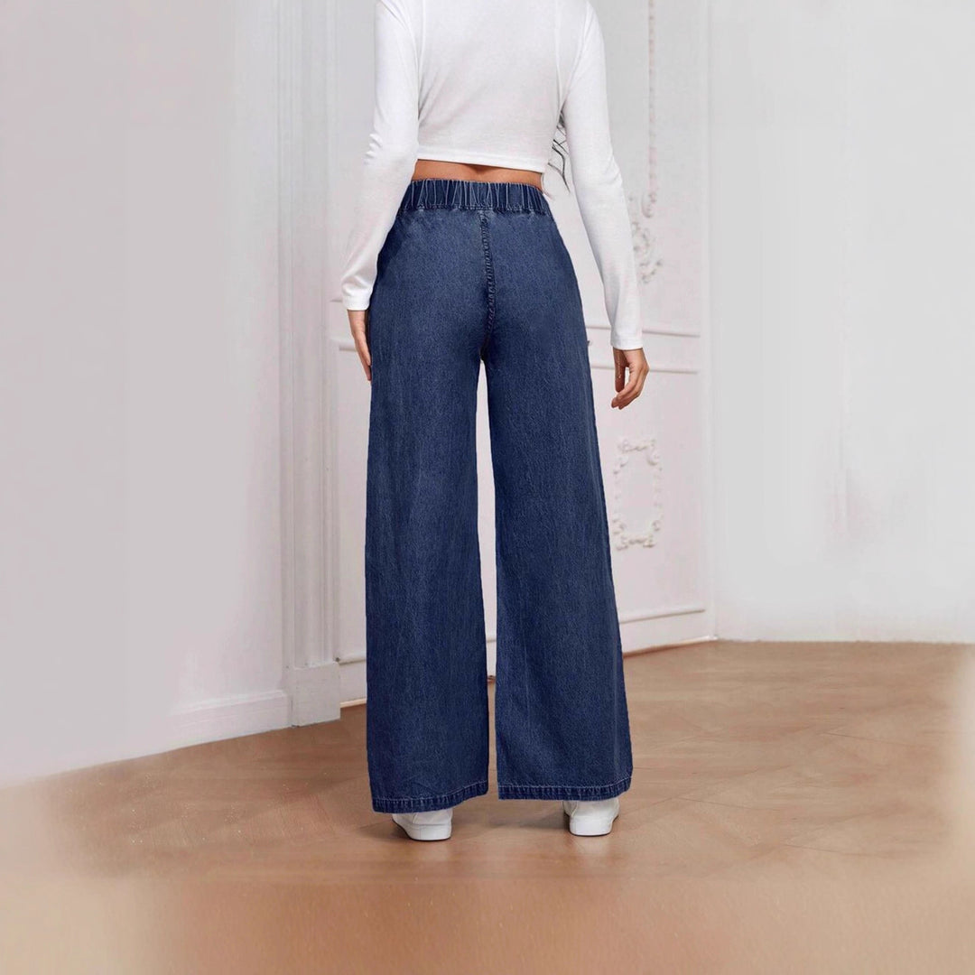 Damen High‑Waist Weite-Jeans mit elastischem Bund und ausgestelltem Bein Nord Taschen