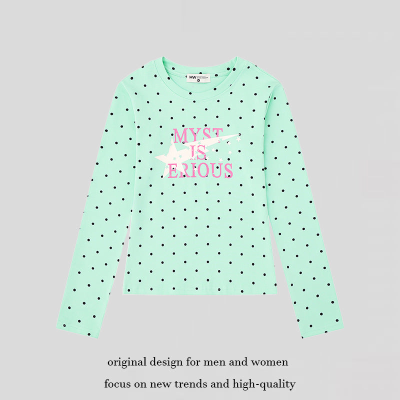 Damen Langarmshirt mit V-Ausschnitt, Polka-Dots und Statement-Print aus Baumwolljersey Nord Taschen