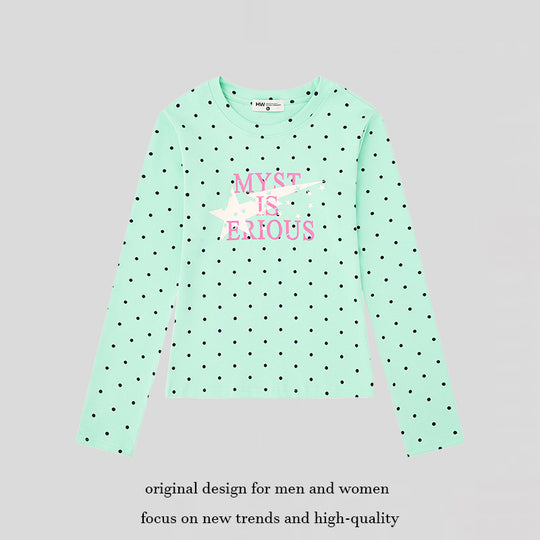 Damen Langarmshirt mit V-Ausschnitt, Polka-Dots und Statement-Print aus Baumwolljersey Nord Taschen