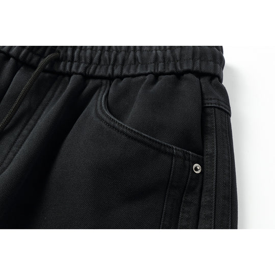 Damen Weite hochgeschnittene Jeanshose mit elastischem Bund, Kordelzug und Ziernähten Nord Taschen