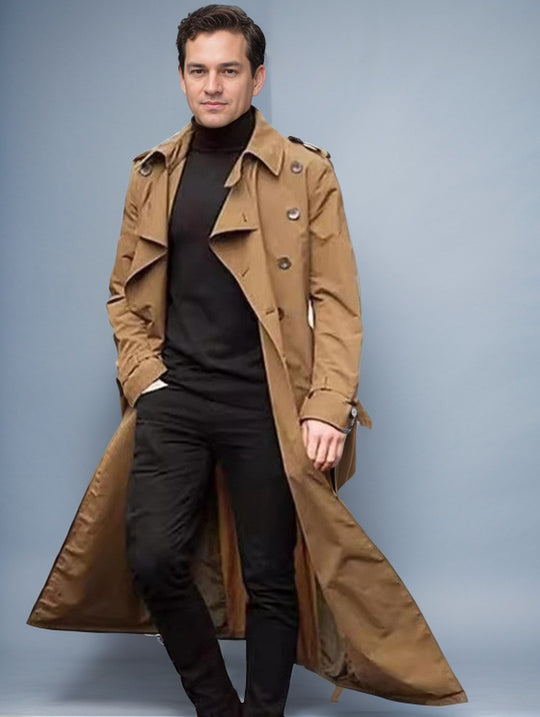 Herren Wasserabweisender Long-Trenchcoat mit doppelter Knopfleiste, Schulterklappen und verstellbarem Taillengürtel Nord Taschen