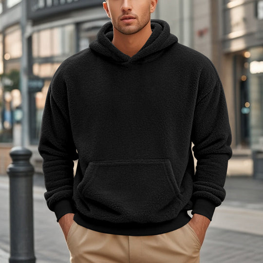Herren Sherpa-Kapuzenpullover im Teddy-Fleece mit Kängurutasche und Rippbündchen Nord Taschen
