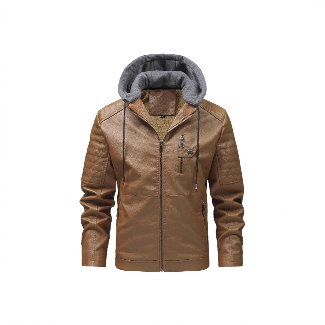 Herren Stilvolle Kunstlederjacke mit Kapuze Nord Taschen