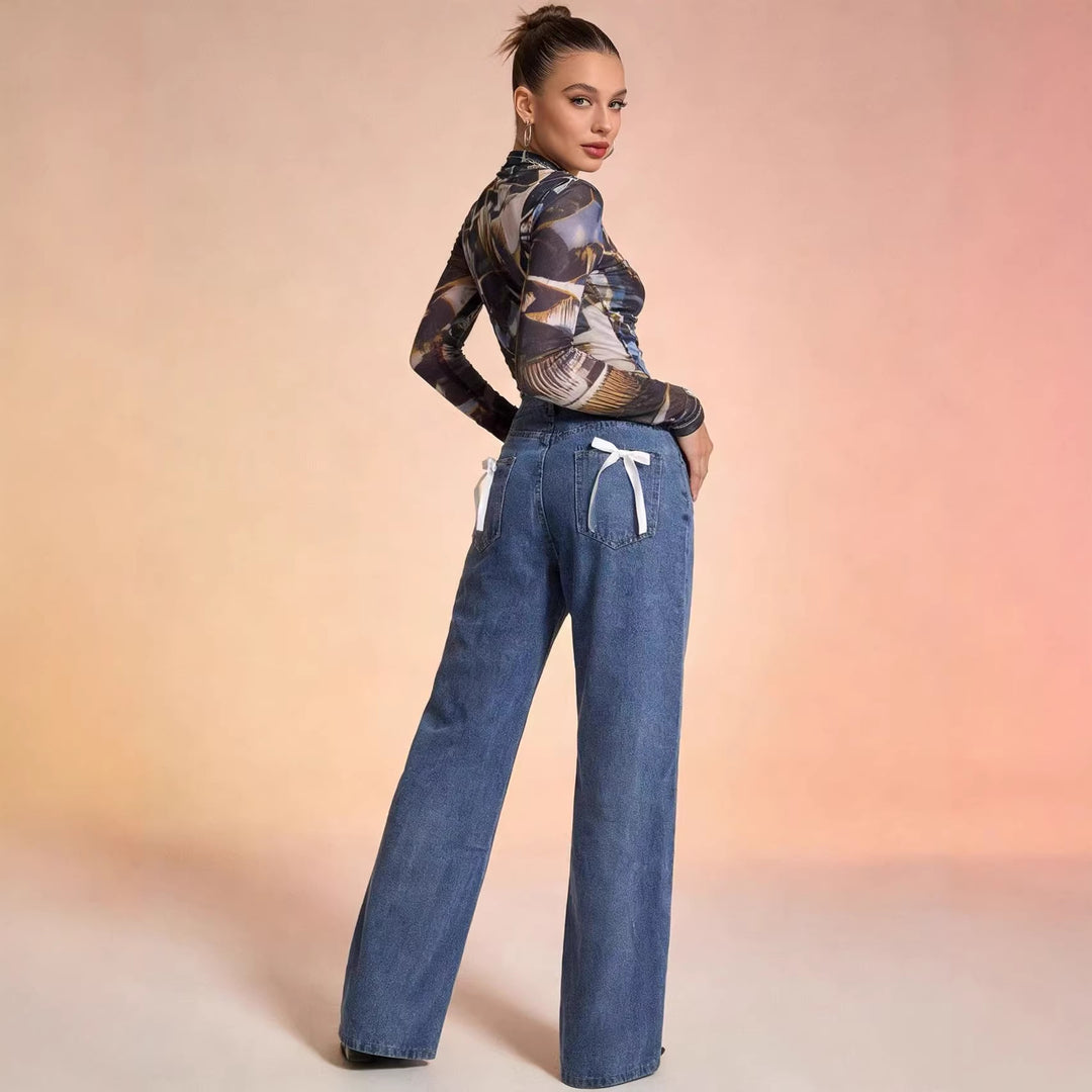 Damen hochgeschnittene extra-lange Schlagjeans mit weitem Bein und cleanem Five-Pocket-Schnitt Nord Taschen
