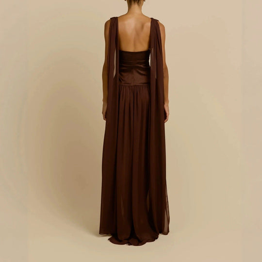 Damen Elegantes Langarm-Maxikleid mit tiefem V-Ausschnitt