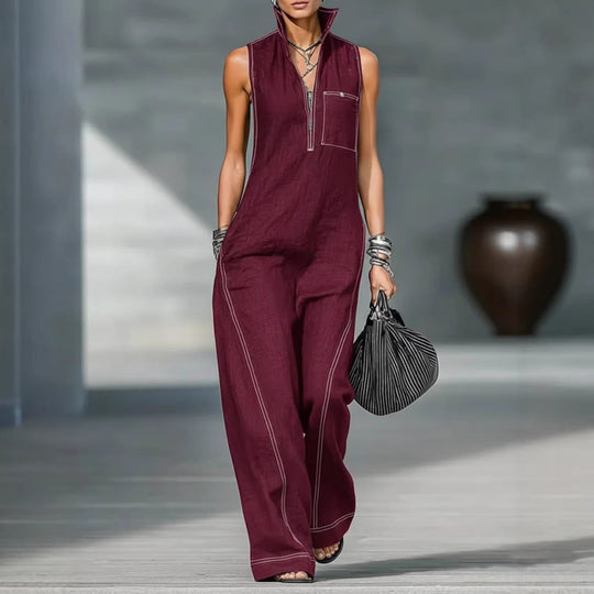 Damen Utility-Jumpsuit mit hochgeschlossenem Kragen und tiefem Reißverschluss Nord Taschen