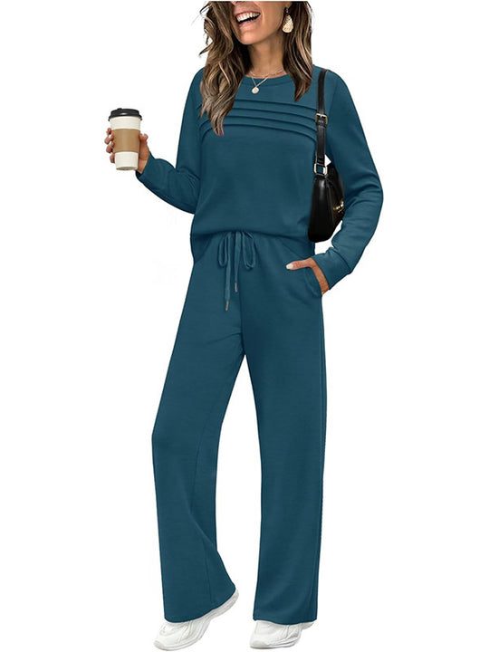 Damen Lounge-Set aus weichem Sweatstoff mit gerafftem Oberteil und weit geschnittenen Jogginghosen Nord Taschen