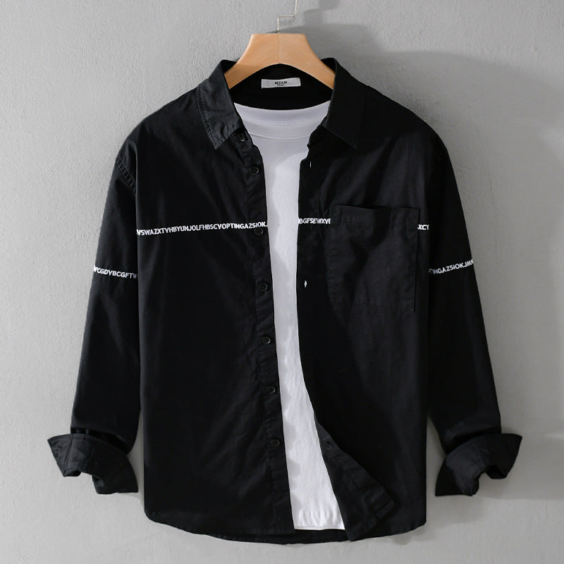 Herren Langarm-Hemd im Overshirt-Stil mit eingearbeitetem Schriftband und Brusttasche Nord Taschen