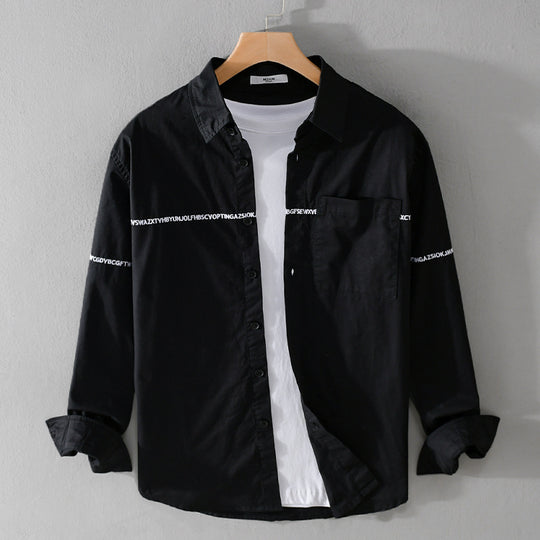 Herren Langarm-Hemd im Overshirt-Stil mit eingearbeitetem Schriftband und Brusttasche Nord Taschen