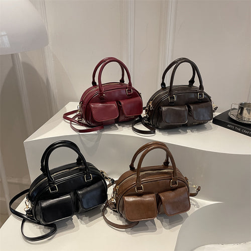 Damen stylische Lederhandtasche mit doppelten Fronttaschen Nord Taschen