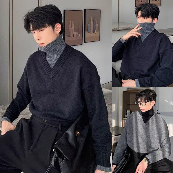 Herren Klassischer V-Ausschnitt Strickpullover Nord Taschen