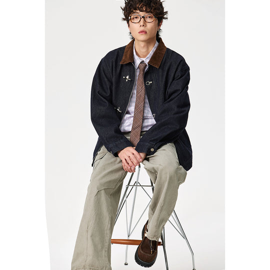 Herren Kastig geschnittener Denim‑Workwear‑Blouson mit Cord‑Umlegekragen und metallischen Hakenverschlüssen Nord Taschen