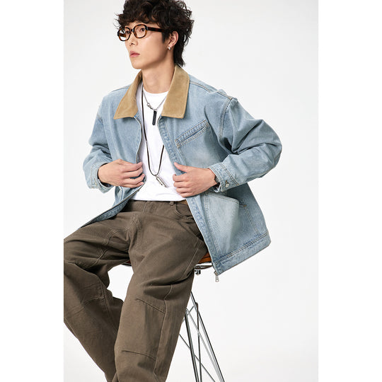 Herren Relaxed-Denimjacke mit Kontrast-Cordkragen und schräger Brusttasche Nord Taschen