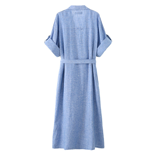 Damen Langes Hemdblusenkleid mit Taillengürtel und Kimonoärmeln Nord Taschen