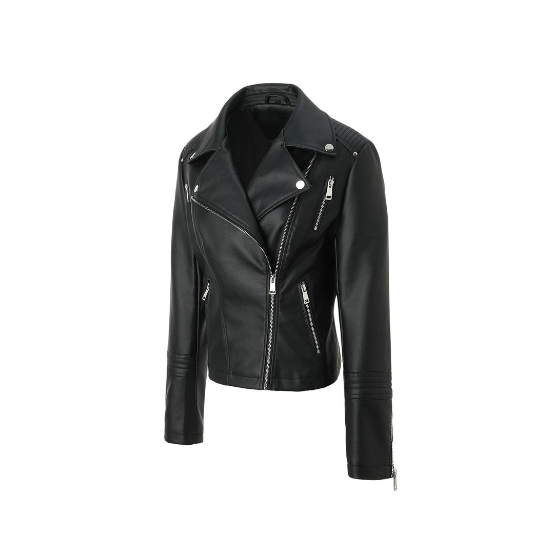 Damen Taillierte Bikerjacke aus softem Kunstleder mit gesteppter Schulter- und Ärmelpartie Nord Taschen