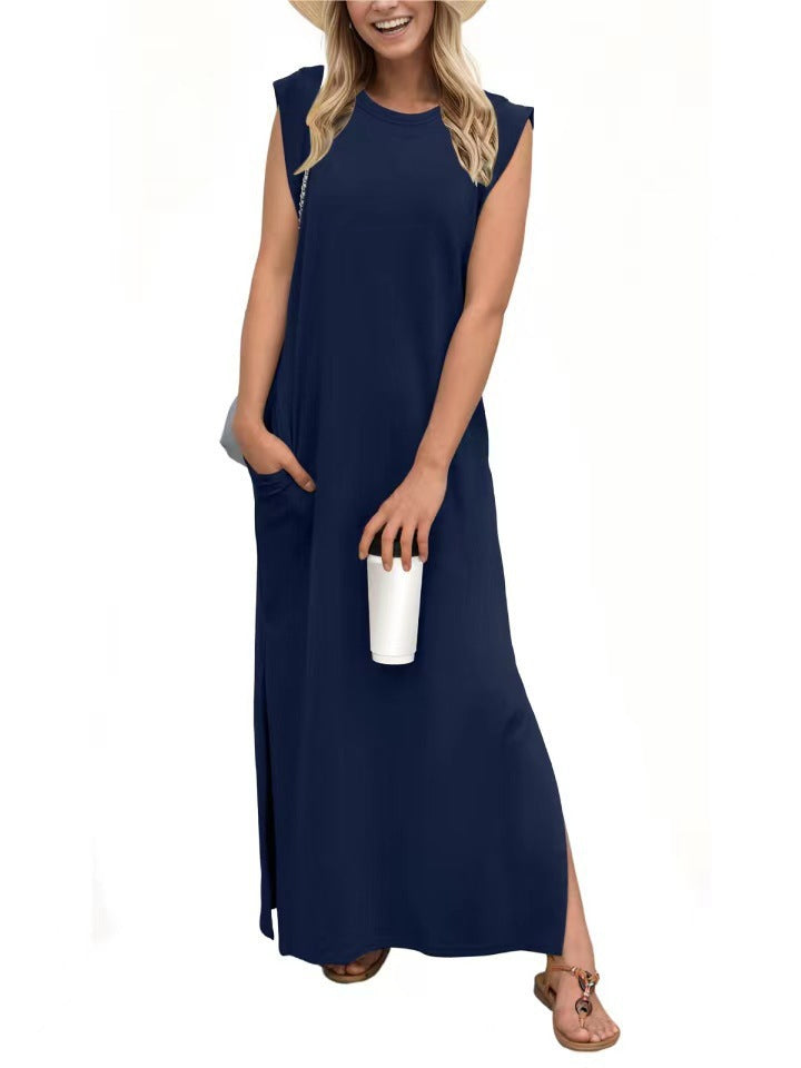 Damen Maxikleid mit modernen Schulterdetails und fließendem Schnitt