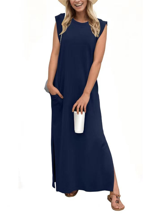Damen Maxikleid mit modernen Schulterdetails und fließendem Schnitt