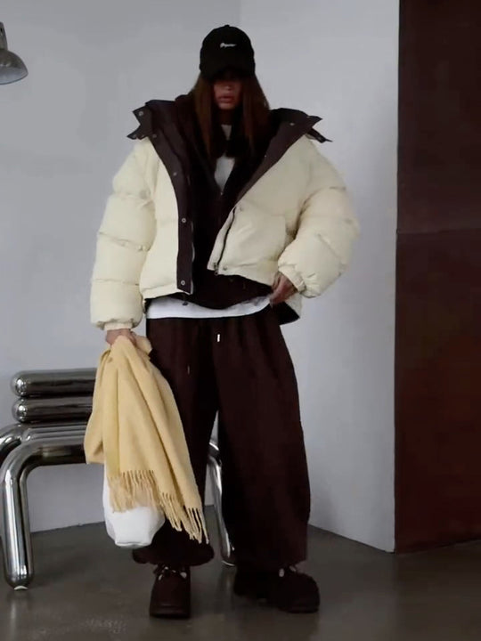 Damen Kurze Oversize Steppjacke mit hohem Kragen und wattierter Fütterung Nord Taschen