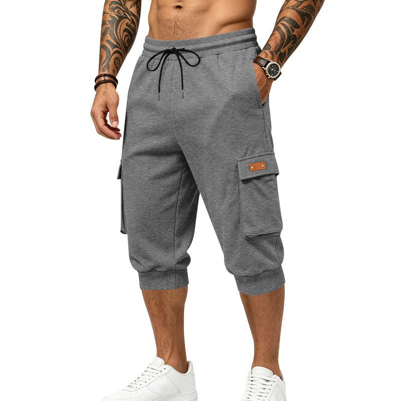 Herren Dreiviertel-Cargo-Jogginghose mit Kordelzug, aufgesetzten Taschen und Rippbündchen Nord Taschen