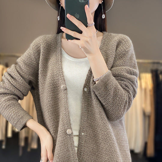 Damen Offener Ajour-Strickcardigan mit dezentem Flauschfinish und kastiger Oversize-Silhouette Nord Taschen