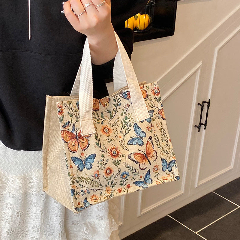 Damen Jute Tragetasche mit buntem Schmetterlingsdesign Nord Taschen