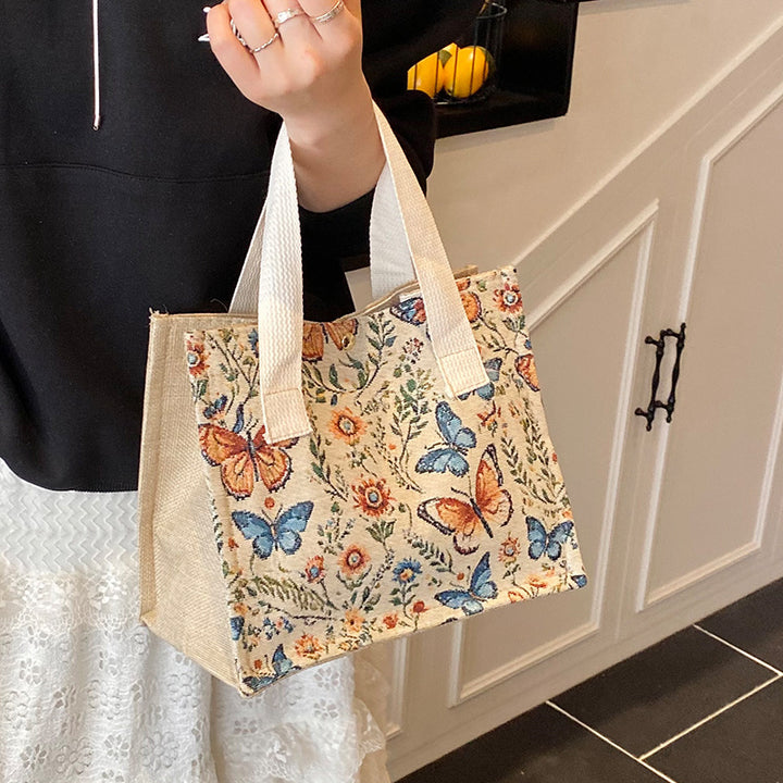 Damen Jute Tragetasche mit buntem Schmetterlingsdesign Nord Taschen