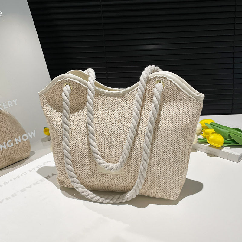 Damen Strandtasche mit robustem Baumwollgewebe und stylischem geflochtenem Griff Nord Taschen