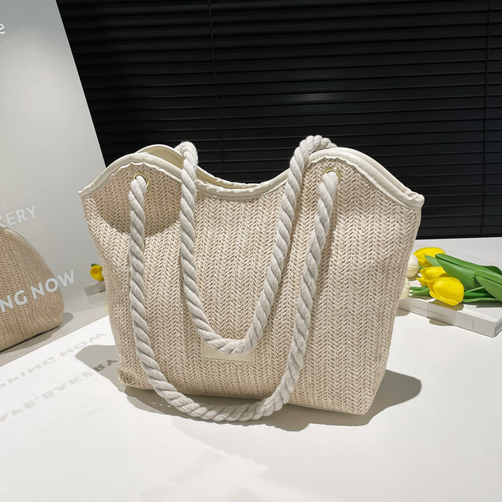 Damen Strandtasche mit robustem Baumwollgewebe und stylischem geflochtenem Griff Nord Taschen