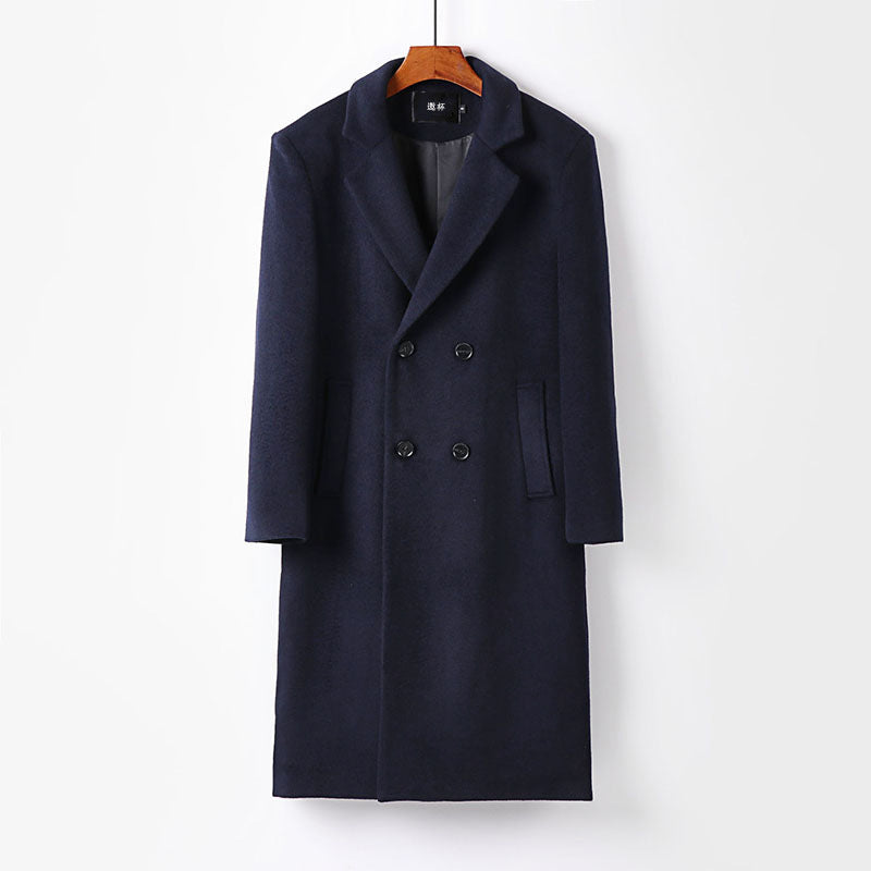 Herren Eleganter Wollmix-Longcoat mit Doppelreihe und fallendem Revers Nord Taschen