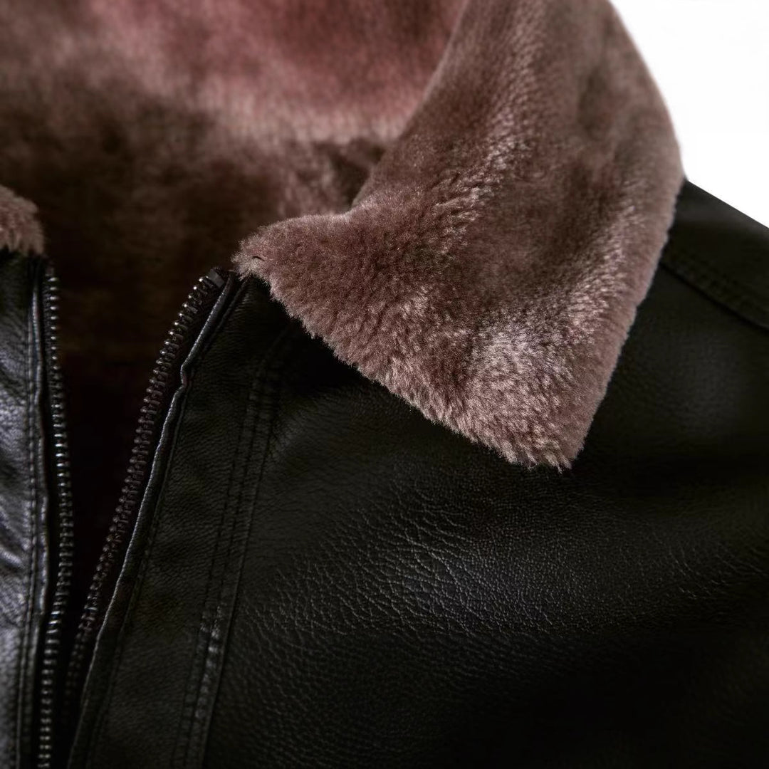 Herren Lässige Kunstlederjacke mit Fleecefutter Nord Taschen