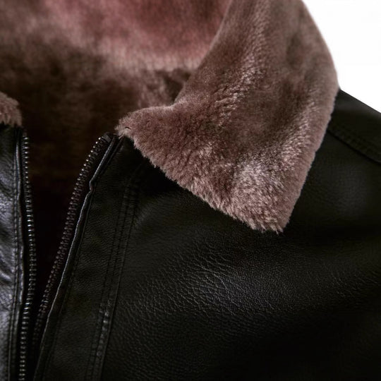 Herren Lässige Kunstlederjacke mit Fleecefutter Nord Taschen