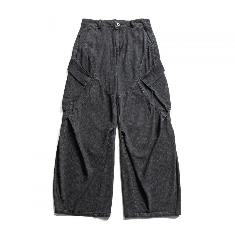 Unisex Weite Cargo-Jeans mit hoher Taille, Panelnähten und aufgesetzten Klappentaschen Nord Taschen