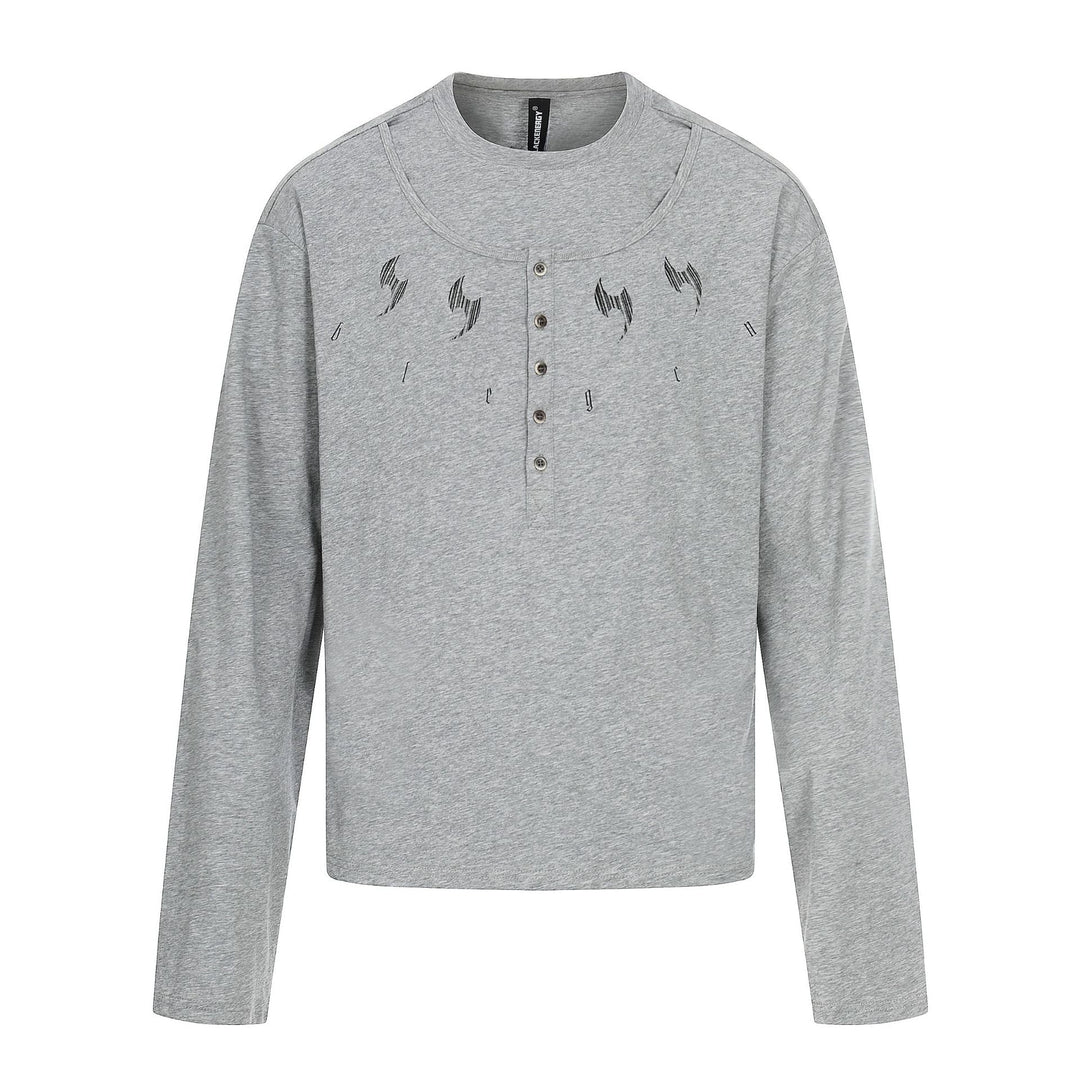 Herren Langarm-Henleyshirt mit doppeltem Rundhalsausschnitt und Knopfleiste Nord Taschen