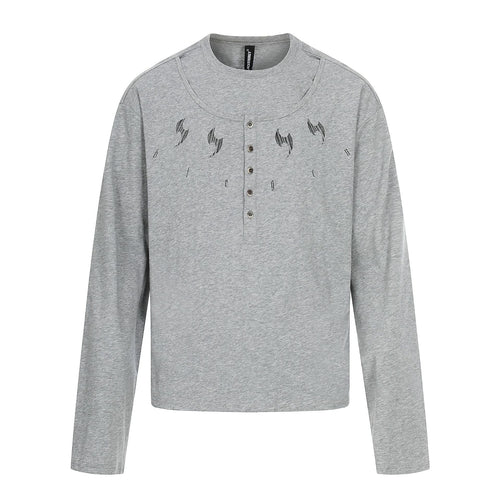 Herren Langarm-Henleyshirt mit doppeltem Rundhalsausschnitt und Knopfleiste Nord Taschen