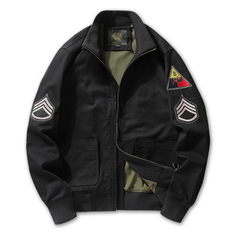 Herren Military-inspirierte Field-Bomberjacke mit Abzeichen, gerippten Bündchen & Zwei-Wege-Reißverschluss Nord Taschen