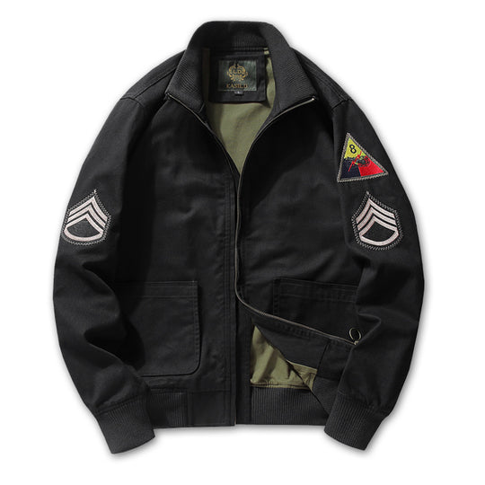 Herren Military-inspirierte Field-Bomberjacke mit Abzeichen, gerippten Bündchen & Zwei-Wege-Reißverschluss Nord Taschen
