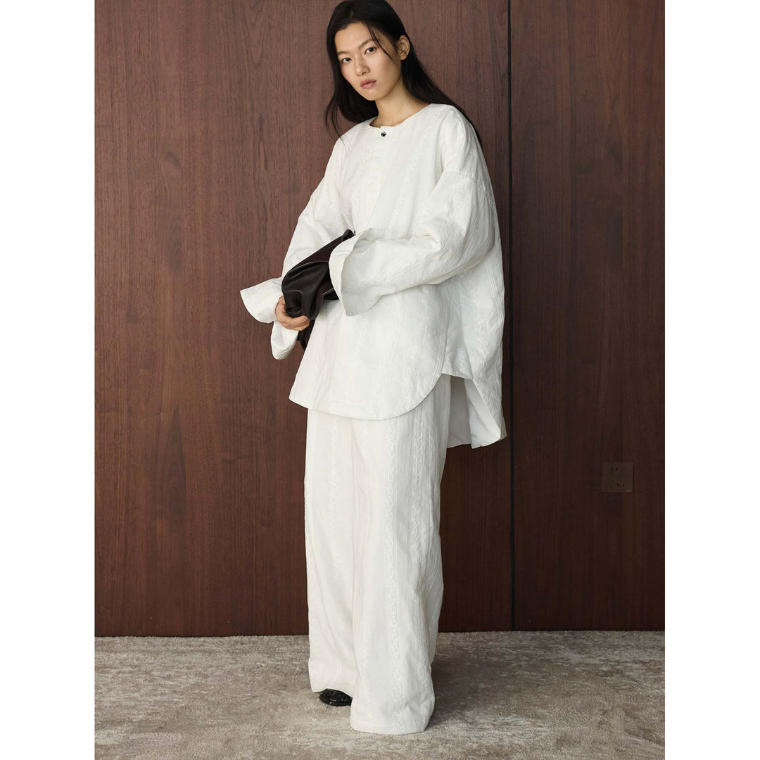 Damen Weites Tunika-Set mit strukturiertem Gewebe, weitem Ärmel und Palazzohose Nord Taschen