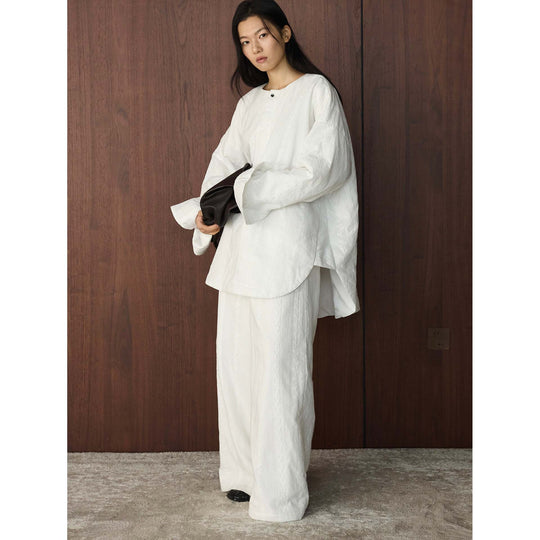 Damen Weites Tunika-Set mit strukturiertem Gewebe, weitem Ärmel und Palazzohose Nord Taschen