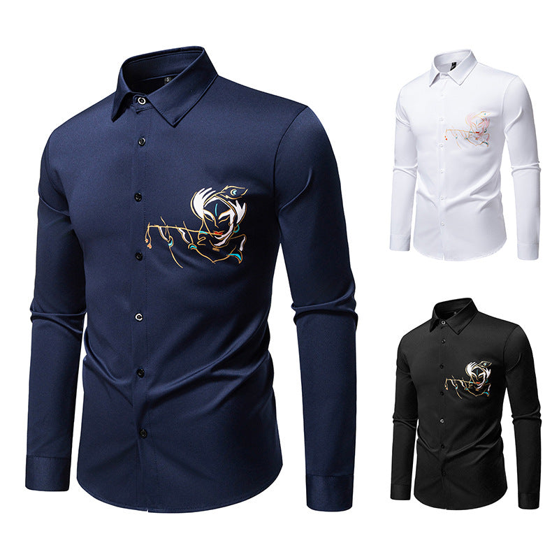 Herren Slim-Fit Businesshemd mit aufwendiger Bruststickerei und Kentkragen Nord Taschen