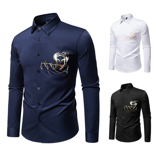 Herren Slim-Fit Businesshemd mit aufwendiger Bruststickerei und Kentkragen Nord Taschen