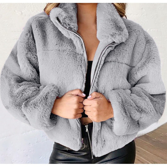 Damen Kurz geschnittene Kuschel-Fleece-Steppjacke mit Stehkragen und Reißverschluss Nord Taschen