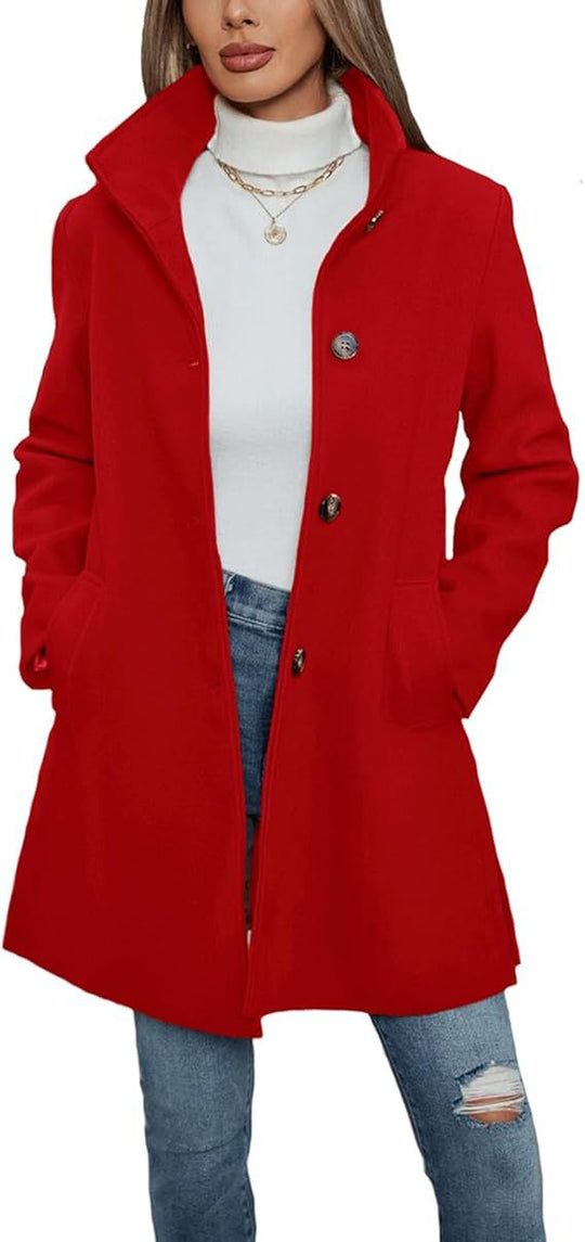 Damen Eleganter Wollmantel mit Hochgeschlossenem Kragen und Praktischen Taschen - Arvani