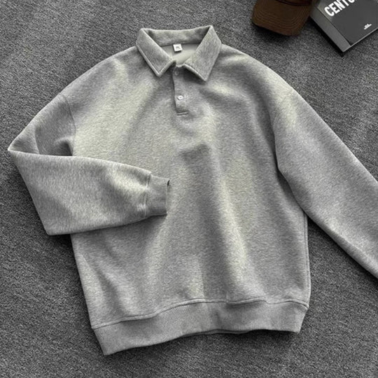Herren Poloshirt-Sweatshirt mit Hemdkragen und Oversize-Schnitt Nord Taschen