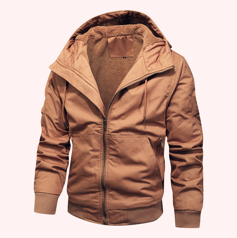 Herren gefütterte Kapuzen-Canvasjacke mit Sherpa-Fleece-Innenfutter Nord Taschen