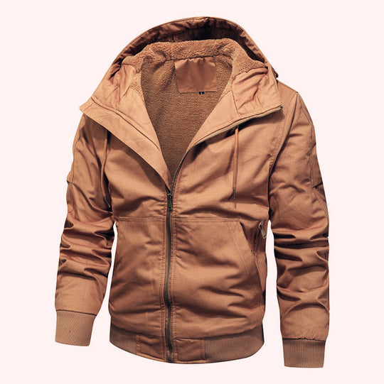 Herren gefütterte Kapuzen-Canvasjacke mit Sherpa-Fleece-Innenfutter Nord Taschen
