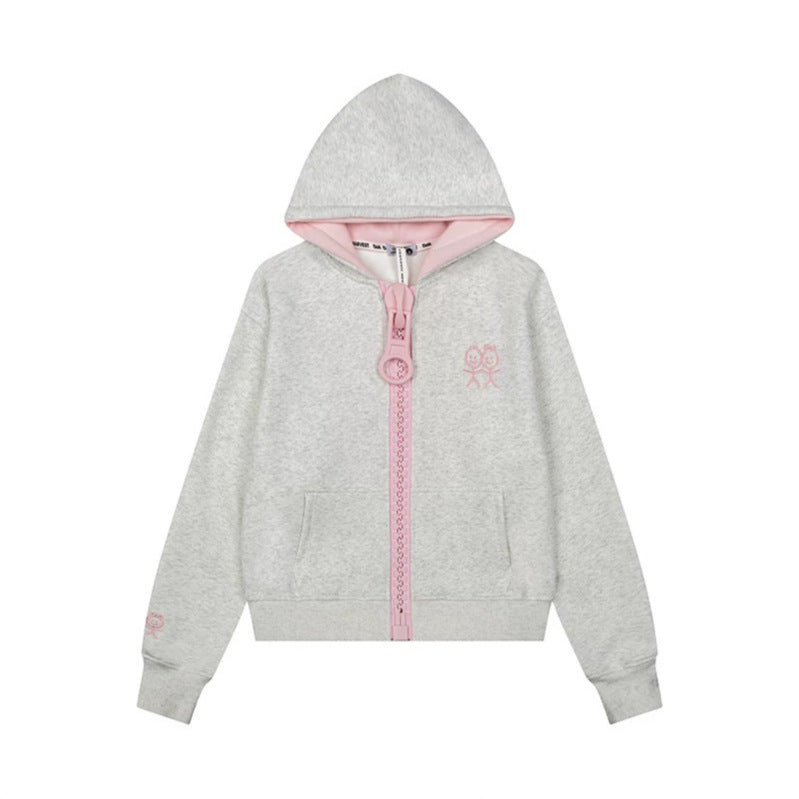 Damen Kapuzen-Sweatjacke mit übergroßem Reißverschluss und minimalistischer Stickerei Nord Taschen