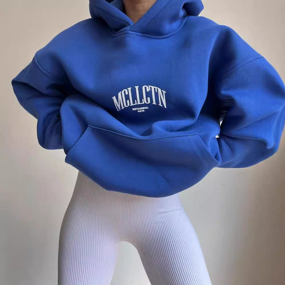 Damen Oversize Kapuzenpullover mit Grafikprint auf dem Rücken Nord Taschen